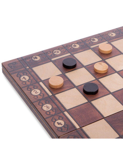 Шахматы, шашки, нарды 3 в 1 деревянные с магнитом W7704H 39*39 см
