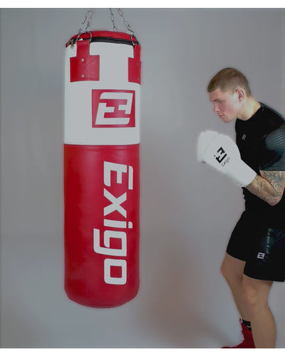 Exigo Super Pro 4ft 40kg Кожаный Боксёрский Мешок - Красный/Белый