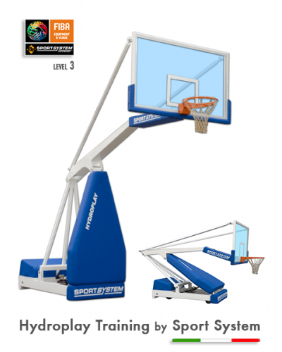 Переносна конструкція Hydroplay Training, винос 225 см, електрогідравлічне регулювання з електричним насосом, скляні щити, сертифікат FIBA S04116