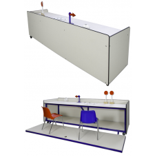 Суддівський стіл мобільний із замком для зберігання, лакована трубчаста сталь, ДСП, 4 колеса з гальмом, 300×70×76 см S04262