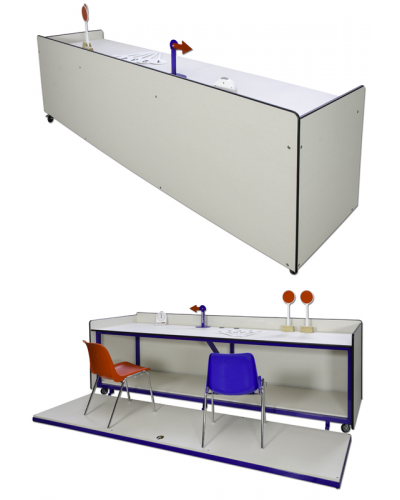 Суддівський стіл мобільний із замком для зберігання, лакована трубчаста сталь, ДСП, 4 колеса з гальмом, 300×70×76 см S04262