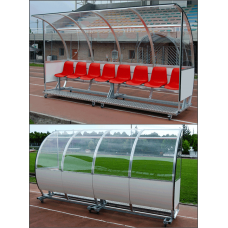 Переносний командний навіс, алюміній, HPL та прозорі панелі, платформа з колесами, поліпропіленові сидіння S04426