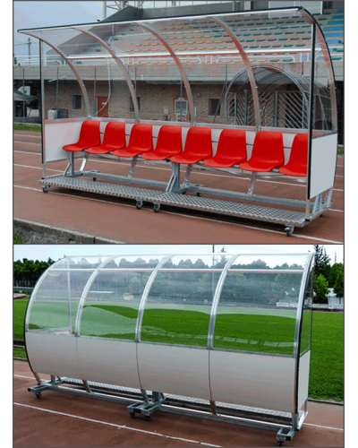 Переносний командний навіс, алюміній, HPL та прозорі панелі, платформа з колесами, поліпропіленові сидіння S04426