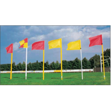 Білий пластиковий фіксований кутовий стовпчик Ø 30 мм з жовтим прапорцем 60×40 см S04586