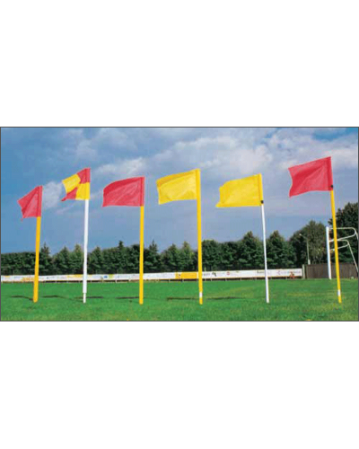 Білий пластиковий фіксований кутовий стовпчик Ø 30 мм з жовтим прапорцем 60×40 см S04586