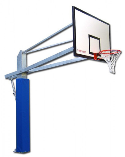 Монодубулярна баскетбольна стійка з гільзами та регулюванням висоти, оцинкована сталь 200×200 мм, щит HPL 180×105 см S04036