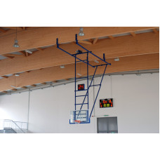 Опора баскетбольного щита з електроприводом для кріплення до даху, щит загартоване скло 12 мм, сертифікат FIBA S04070