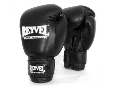 Боксерские перчатки Reyvel (кожа) черные 