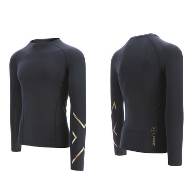 Компрессионная футболка мужская 2XU Elite MCS Crossfit c длинным рукавом MA4221a черная с золотым