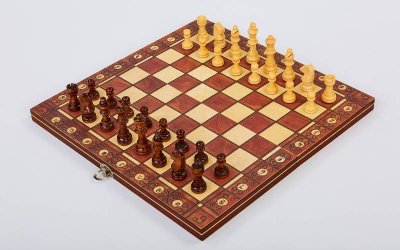 Шахматы, шашки, нарды 3 в 1 деревянные с магнитом W7702H 29*29 см