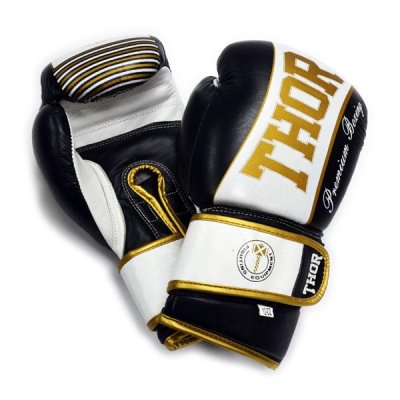 Боксерские перчатки THOR THUNDER (Leather) черно-белые