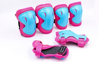 Защита детская наколенники, налокотники, перчатки HYPRO розово-голубая