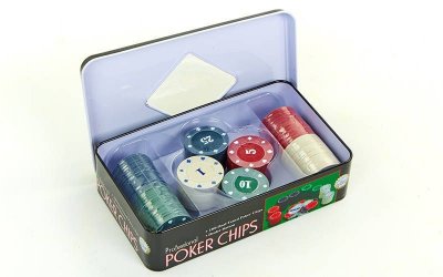 Фишки для покера в металлической коробке