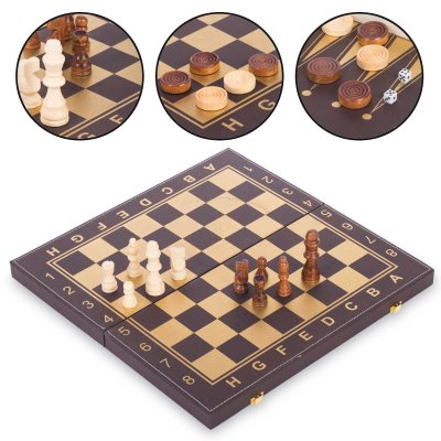 Шахматы, шашки, нарды 3 в 1 кожзам L4008 (фигуры-дерево, р-р доски 40x40см