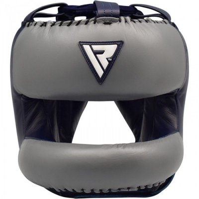Боксерский шлем с бампером RDX Leather Pro Blue