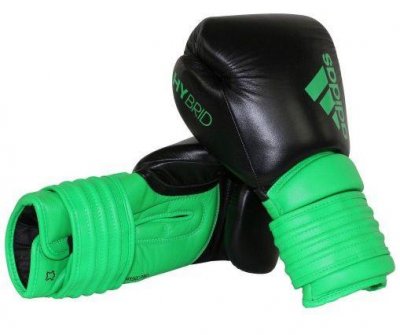 Боксерские перчатки Adidas Hybrid 300 (черно-зеленые)